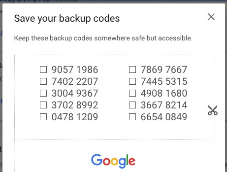 códigos de seguridad de Google